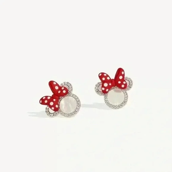 Minnie Mouse Disney World Gold Diamond Polka Dot Red Cute Mini Stud Earrings - Picture 3 of 6